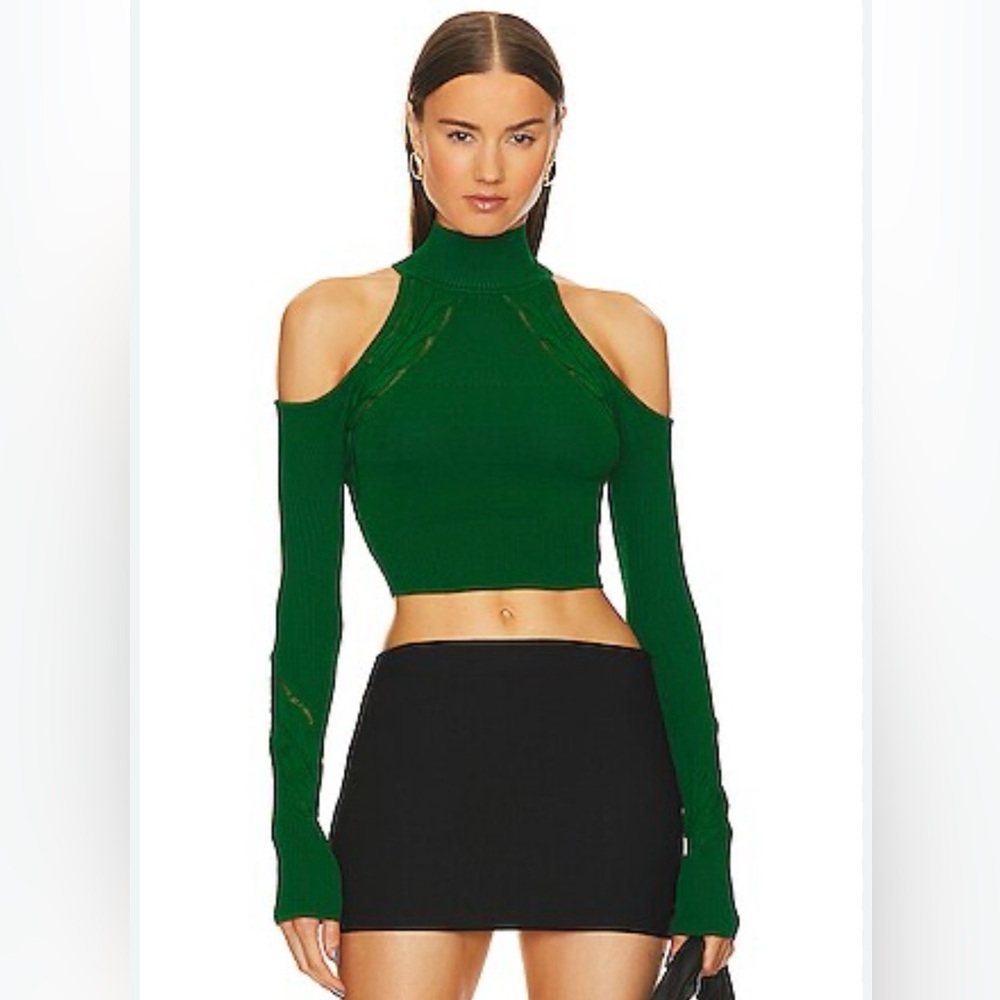 Women's Green Cold-Shoulder Crop Top